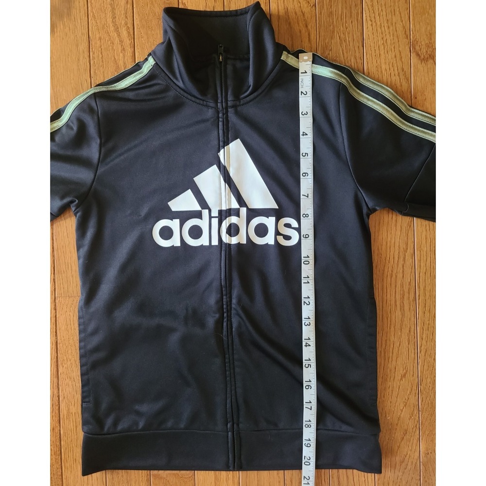 Adidas Black Spellout Full Zip Track Jacket Activewear Boys Size 7 Black Olive - Picture 4 of 7